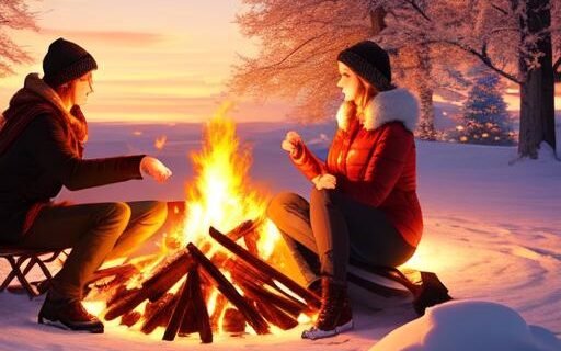 a couple bonefire in winter, Body Warming Activity